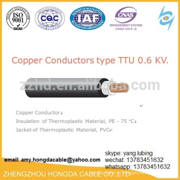 Os condutores de cobre tipo TTU-0.6 KV Cabo elétrico 300 mcm 500 mcm 250 mcm